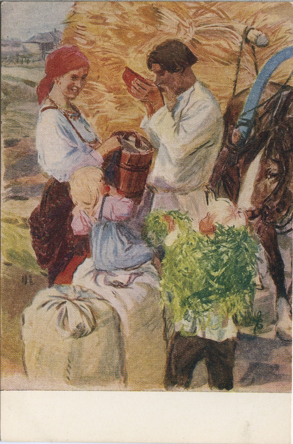 Открытка СССР. Колхозный ток. Художник Пластов ., 1968 год