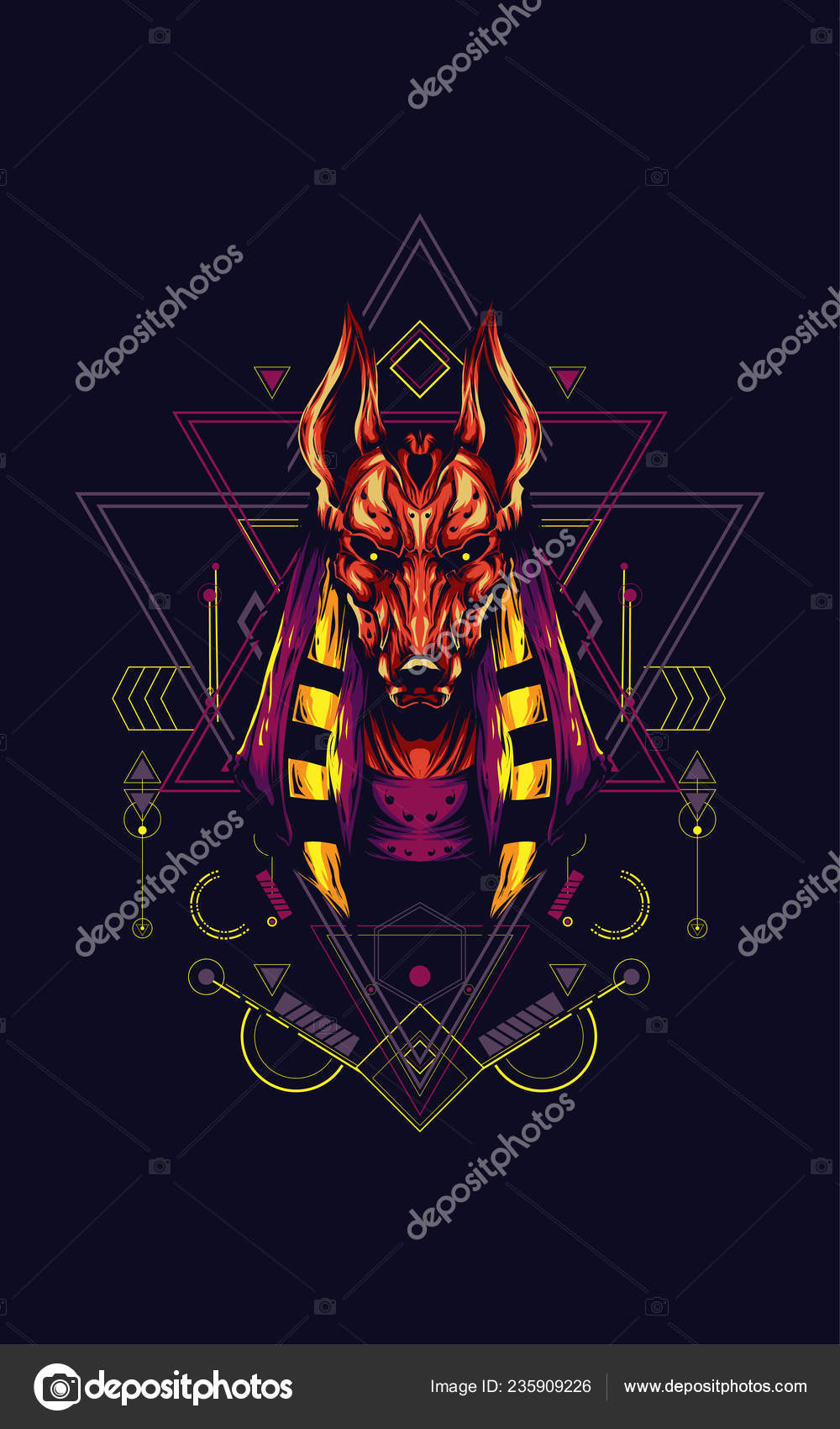 Anubis God Tattoo Style Drawing