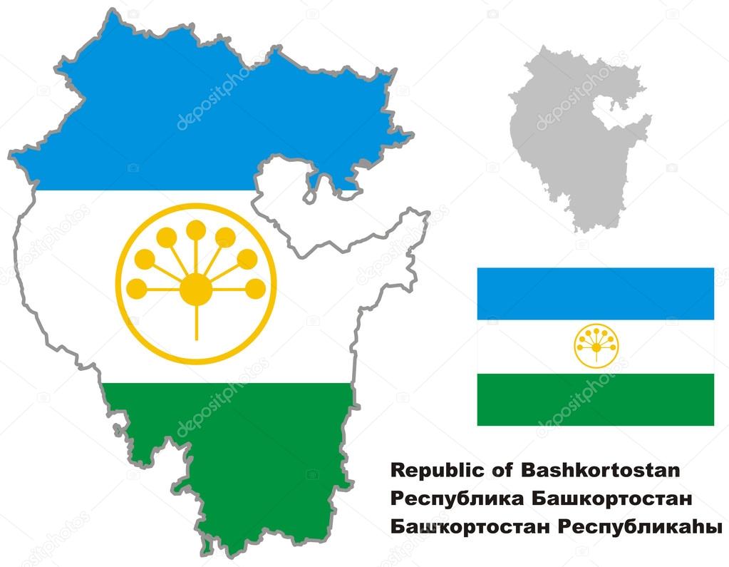 Outline map of Bashkortostan with flag