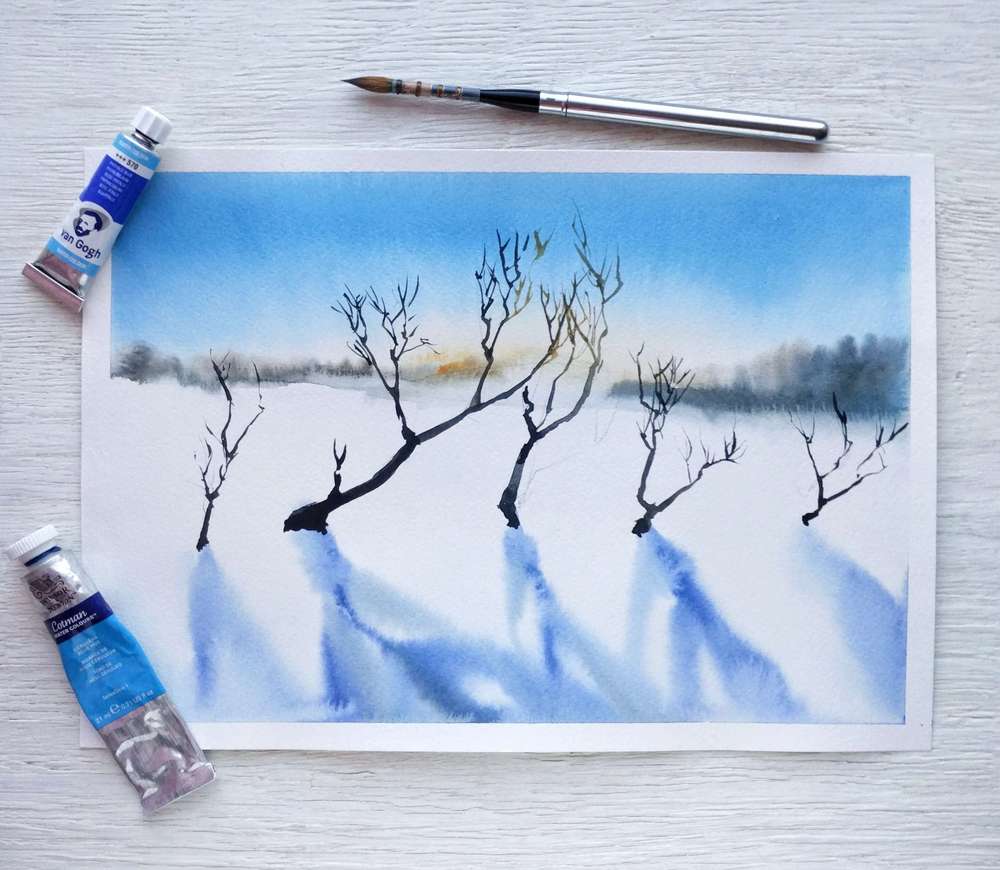 РИСУНОК ЗИМНИЙ ПЕЙЗАЖ ❄️🌲УРОК ИЗО