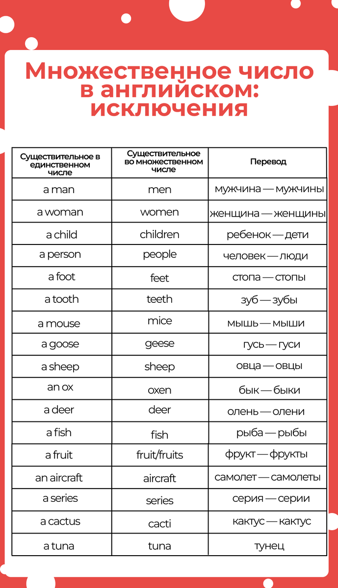 Единственное и множественное число имён