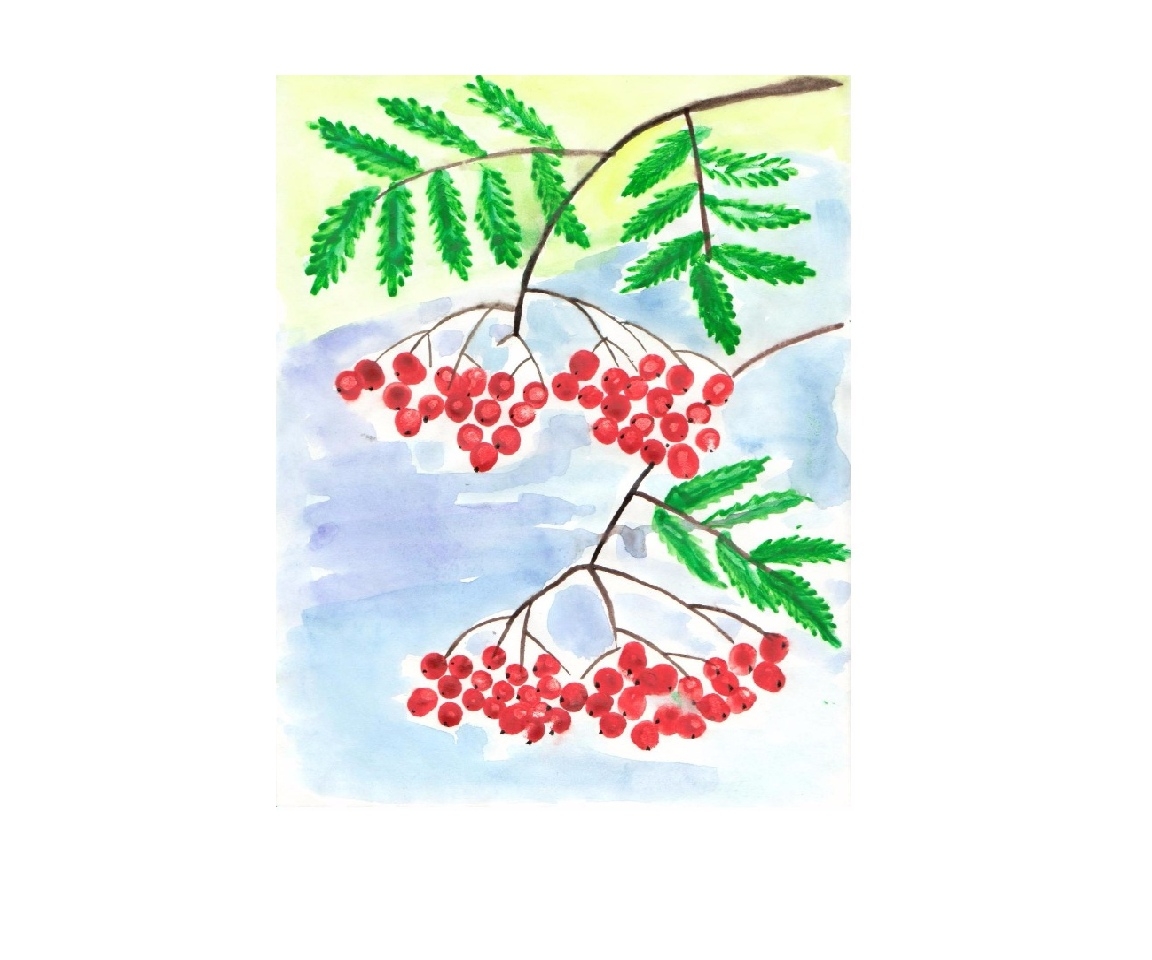 How to draw a ROWAN with gouache. Sprig of rowan. Step by