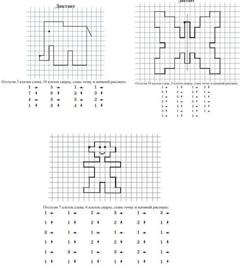 Графические диктанты для детей от 10 до 12 лет по клеточкам