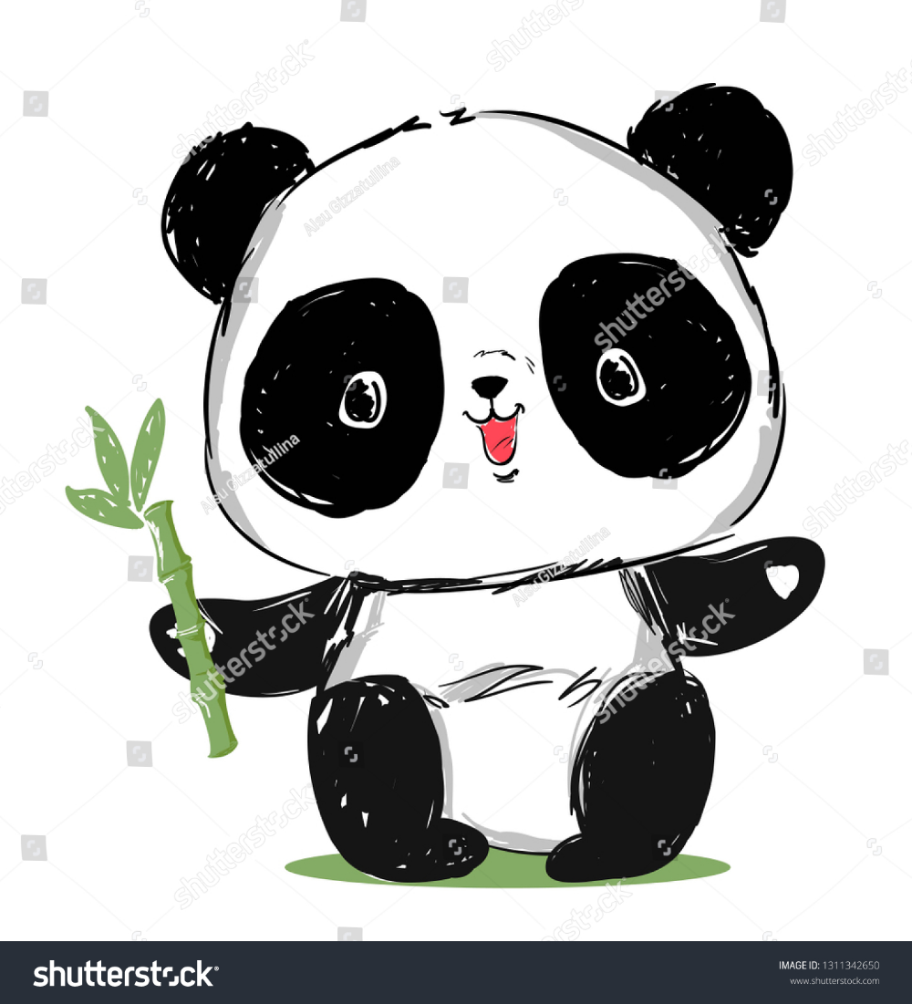 Painted Cute Cheerful Panda Bamboo Vector: стоковая векторная