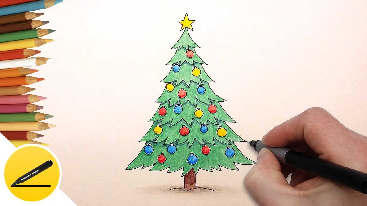 How to draw a Christmas tree for the