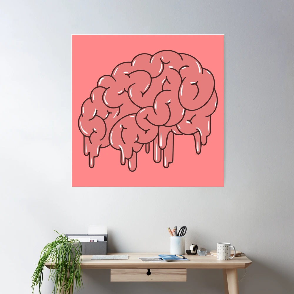 Brain with Pink poppy, psychology, mental health, front brain